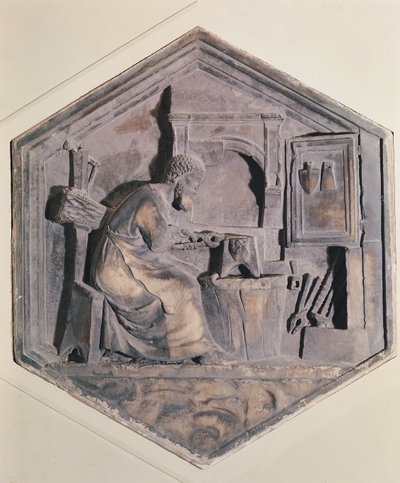 The Art of Forging, Hexagonal Decorative Relief Panels from a Series Depicting the Practitioners of the Arts and Sciences by Andrea Pisano
